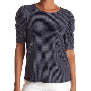 🔥 Adrianna Papell Blouse Polka Dot Crepe Pleated Knit Top